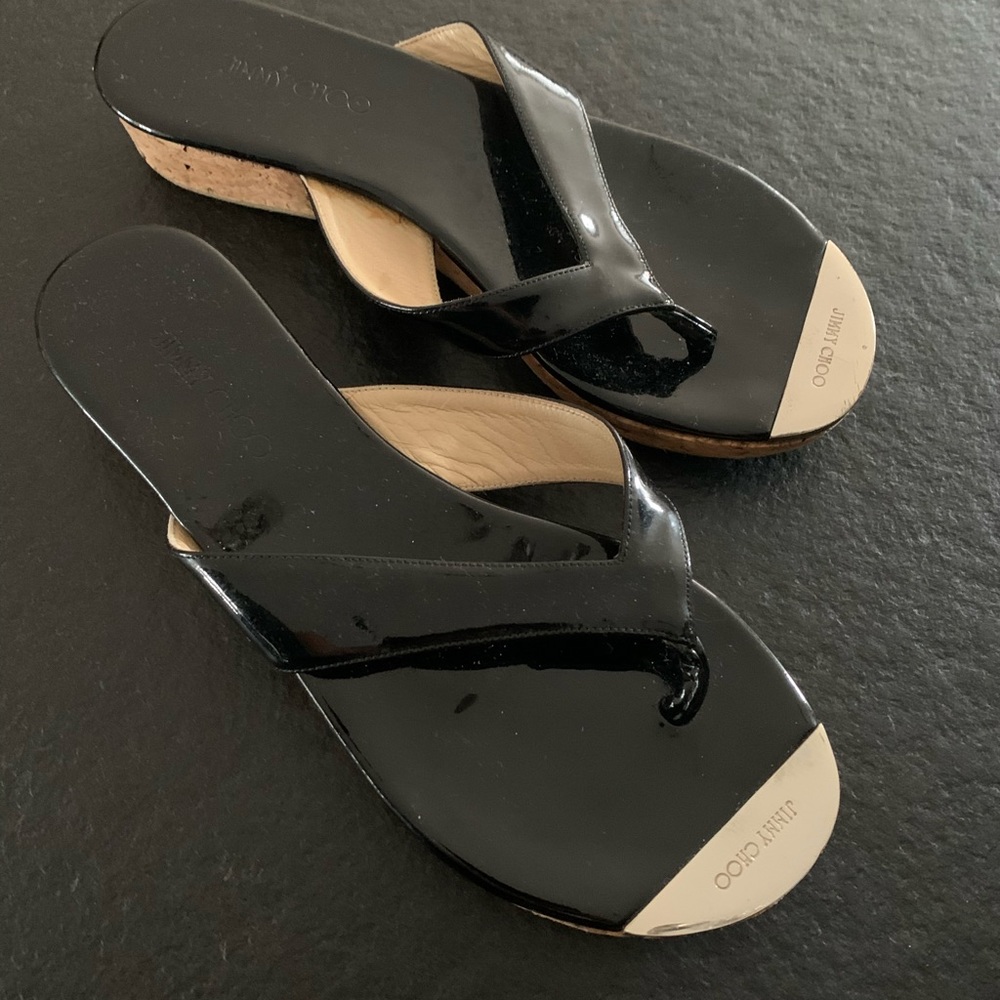 Jimmy Choo sandals flip flops black leather ladies